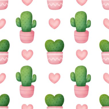 Handrawn suluboya şirin kaktüs dikişsiz desenler.