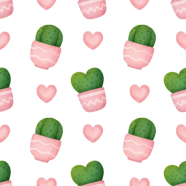 Handrawn Watercolor Cute Cactus Seamless Patterns — Stock Photo, Image