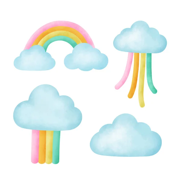 手描き水彩かわいい虹セット — ストックベクタ