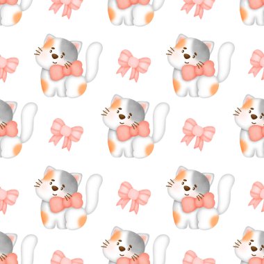 El çizimi şirin kedi pürüzsüz desen