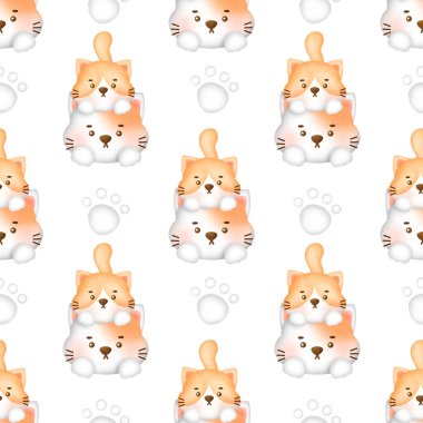 El çizimi şirin kedi pürüzsüz desen