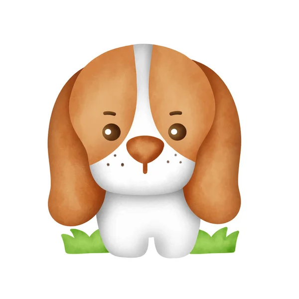 Hand Drawn Watercolor Cute Beagle Dog Greeting Card — Stock Vector