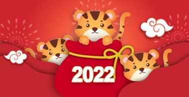 Çin Yeni Yılı 2022 Kağıt kesim tarzında kaplan afişi