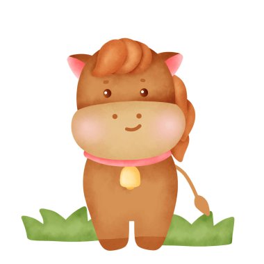 El çizimi suluboya şirin at karakteri.