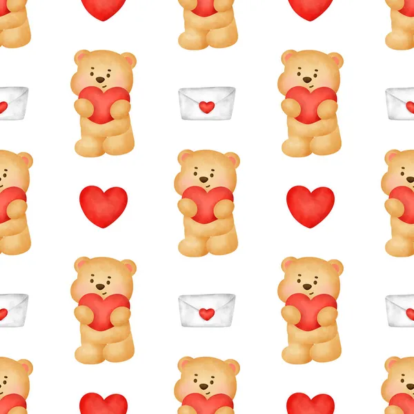 Bear Valentijnsdag Naadloos Patroon — Stockfoto