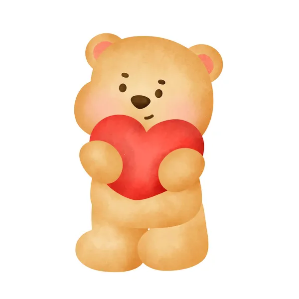 Aguarela Urso Cartão Dia Dos Namorados — Vetor de Stock