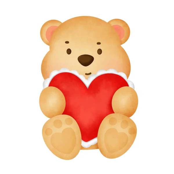 Aguarela Urso Cartão Dia Dos Namorados — Vetor de Stock