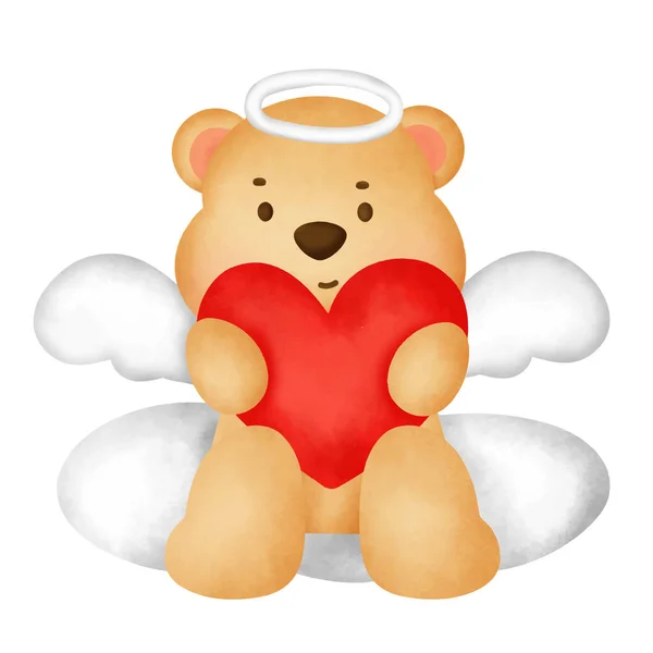 Aguarela Cupido Urso Valentine Cartão Dia — Vetor de Stock