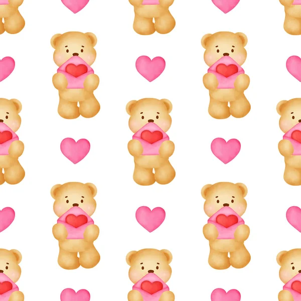 Bear Valentine Day Seamless Pattern — Stock Photo, Image