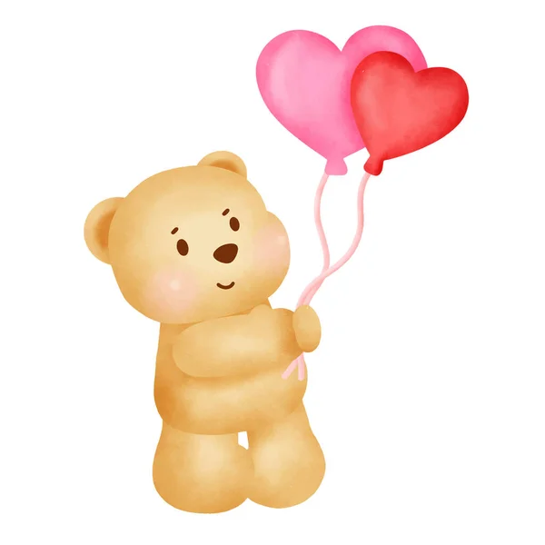 Ręcznie Rysowane Akwarela Walentynki Cute Niedźwiedź — Wektor stockowy