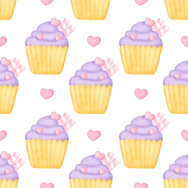 バレンタインデーカップケーキのシームレスなパターン — ストック写真