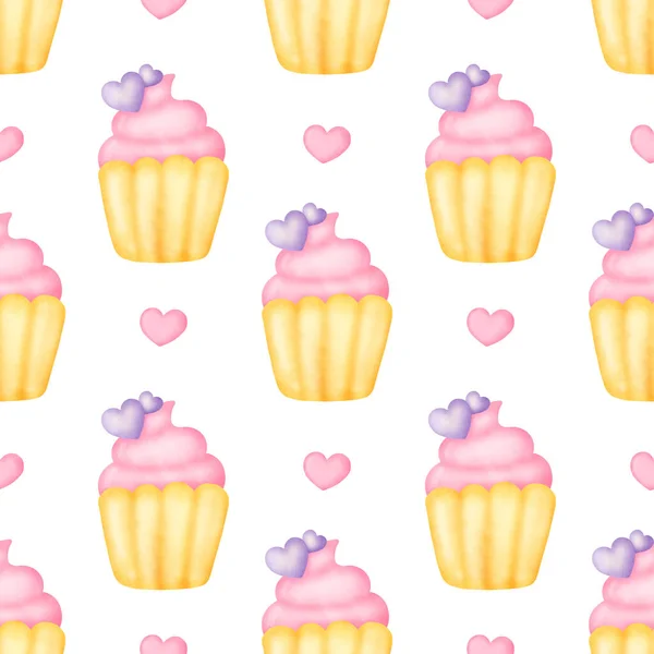 Valentine Day Cupcake Seamless Pattern — Stock Photo, Image