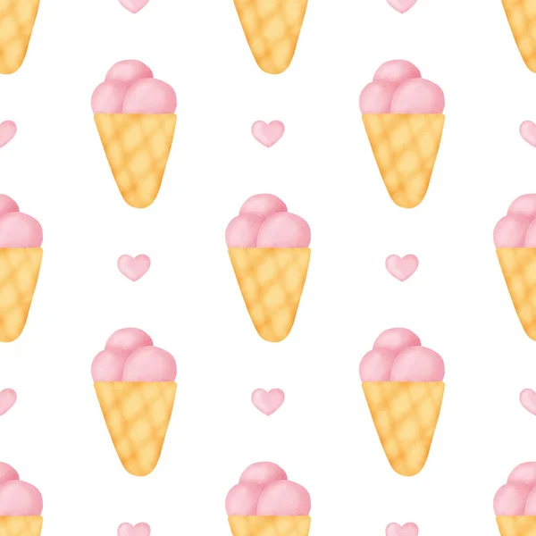 Watercolor Ice Cream Seamless Pattern — Stock Photo, Image