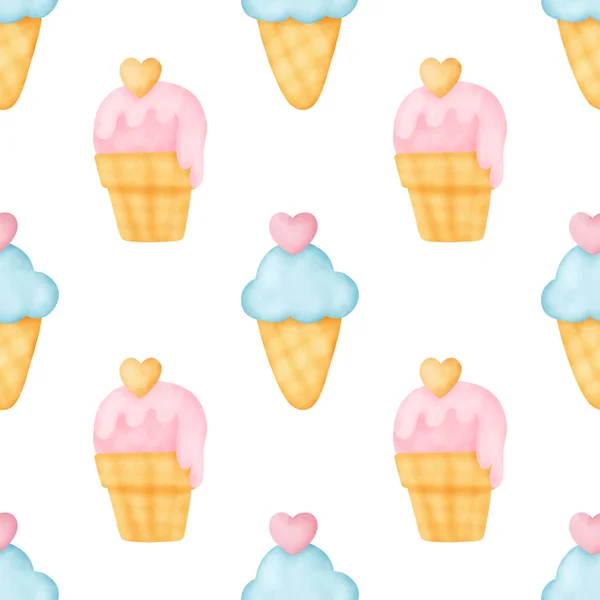 水彩アイスクリーム シームレス パターン — ストック写真