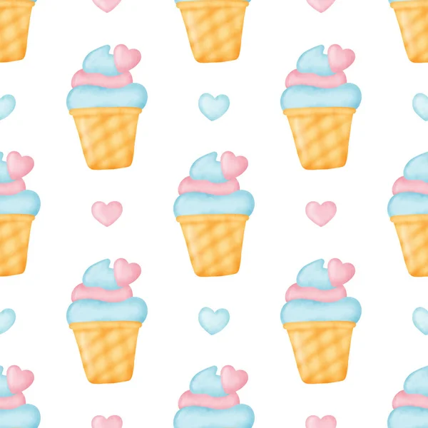 Watercolor Ice Cream Seamless Pattern — Stock Photo, Image