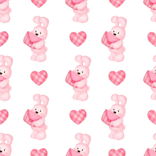 Rabbit Valentine Day Seamless Pattern — Stockfoto