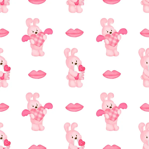 Rabbit Valentine Day Seamless Pattern — Stockfoto