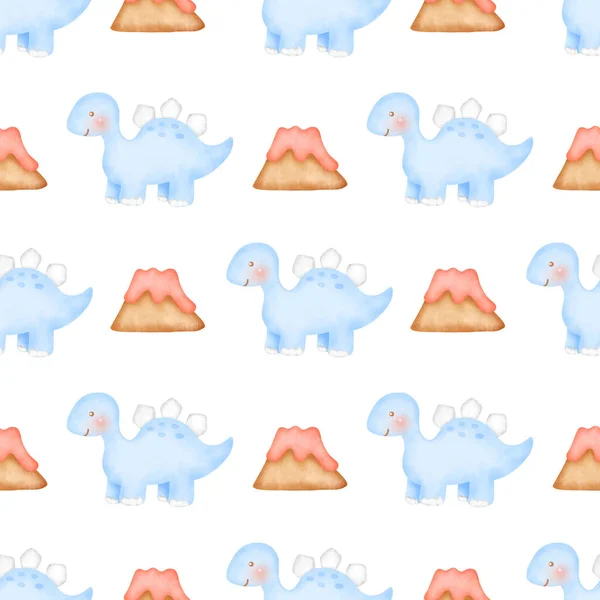 Cute Dinosaur Seamless Pattern Watercolor Style — Foto Stock