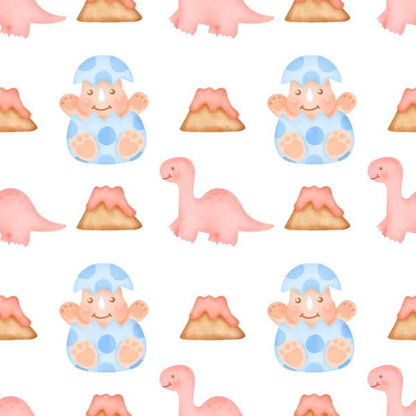 Cute Dinosaur Seamless Pattern Watercolor Style — Foto Stock