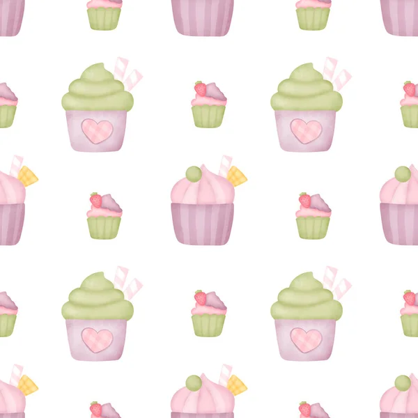 Watercolor Cup Cake Seamless Pattern — Stock fotografie