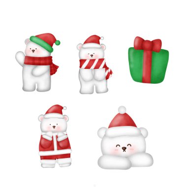 Suluboya şirin kutup ayısı. Noel Çizimi..