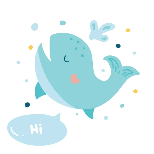 Carte avec baleine mignonne. Graphisme enfant. Illustration vectorielle drôle — Image vectorielle