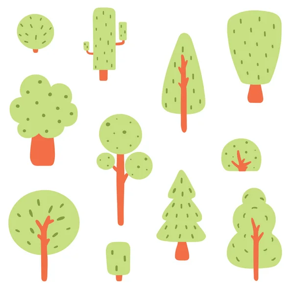 Flacher Wald Baum Natur Pflanze isoliert Öko Laub — Stockvektor
