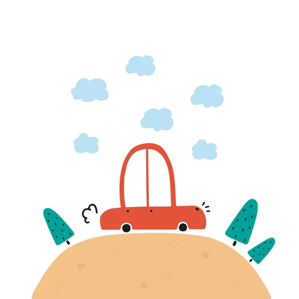 Affiche pour enfants avec voiture mignonne dans le style dessin animé. Illustration vectorielle — Image vectorielle