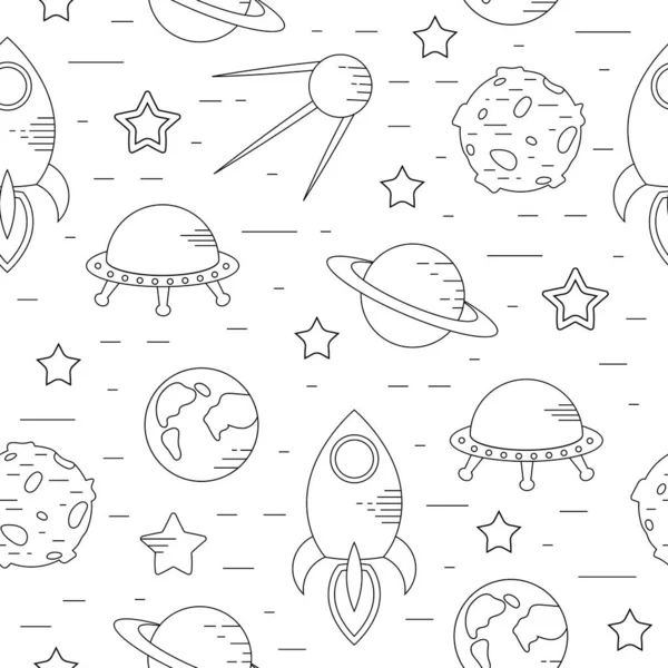 Elementos espaciais desenhados à mão padrão sem costura. Ilustração vetorial doodle espaço — Vetor de Stock