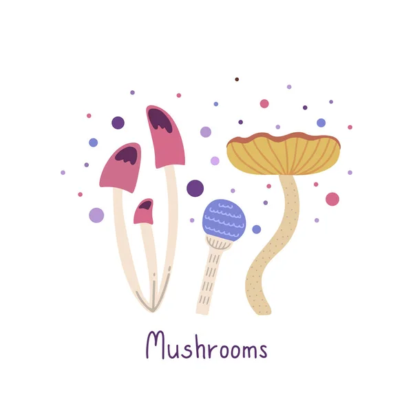 Illustrazione vettoriale dei funghi disegnata a mano. Funghi velenosi non commestibili — Vettoriale Stock