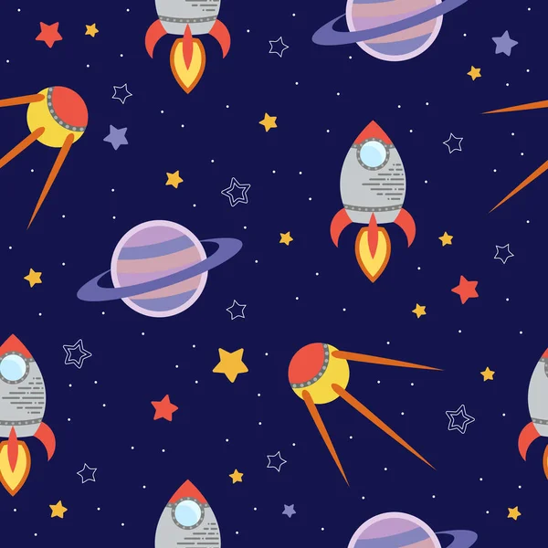 Hand drawn space elements seamless pattern. Space doodle vector illustration