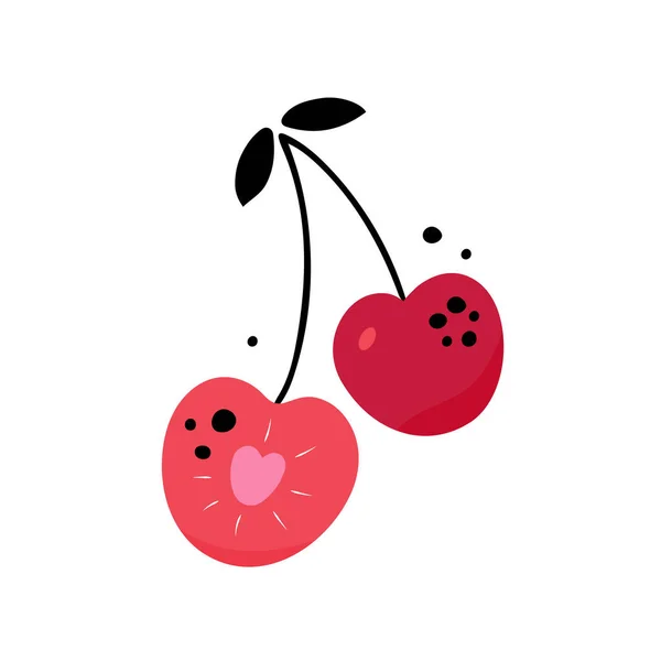 Mogna körsbär, halvkörsbär på vit bakgrund. Vektorillustration — Stock vektor