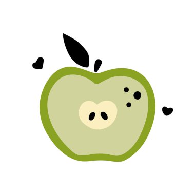 Vektör stilize elma. Yeşil elmanın yarısı.