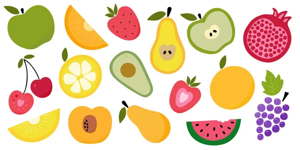 Mignonnes couleurs vives des collections vectorielles de fruits. Eléments graphiques Big Set — Image vectorielle