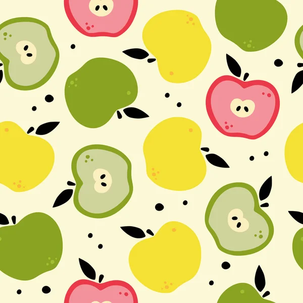 Sommermuster mit Äpfeln. Zeichentrickvektorillustration — Stockvektor