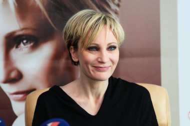 MINSK, BELARUS - FEBRUARY 13: Patricia Kaas at the press conference on February 13, 2010 in Minsk, Belarus clipart
