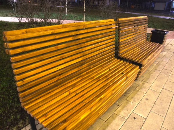 Banc Bois Dans Parc Soir — Photo