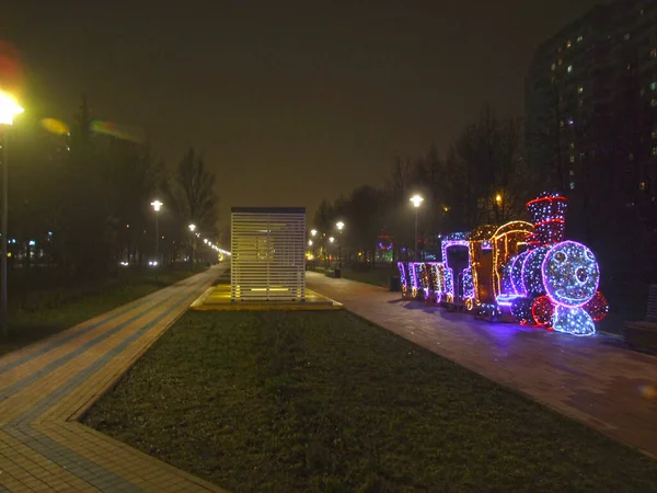 New Year Decoration Form Glowing Train — 图库照片