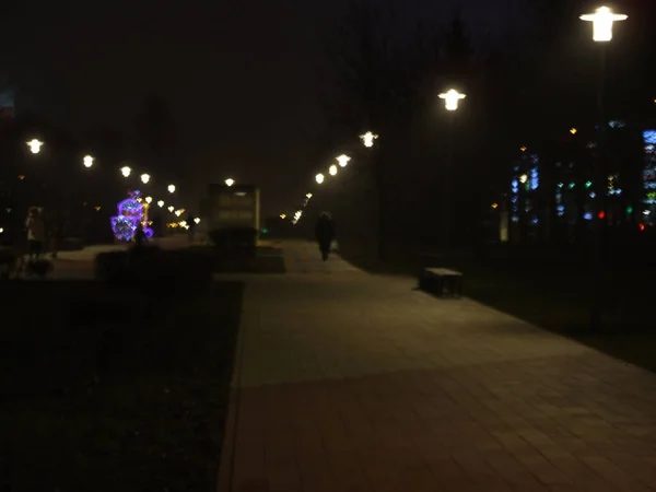Night Avenue Lanterns Christmas Lights — 图库照片