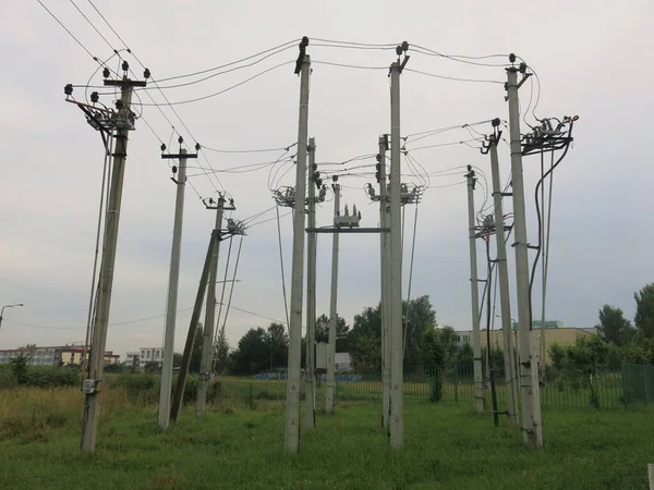 Poteaux Avec Fils Lignes Transport Énergie — Photo