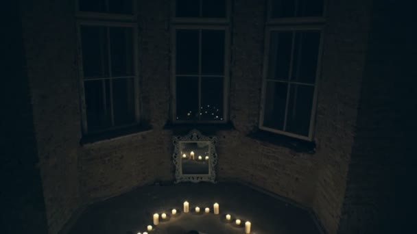 Bride Revived Terrible Old House Dreaded Ritual Mirror Candles — Stockvideo