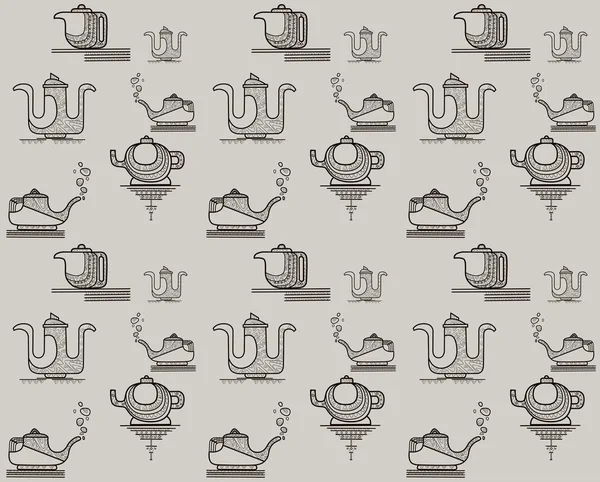Seamless pattern of four stylized silhouettes of teapots — Stock Vector