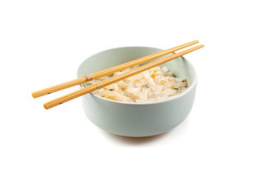 Image of isolated bowl with noodle with sticks