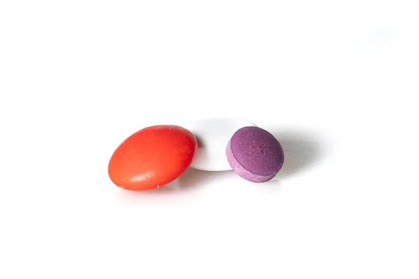 Image Different Pills Red White Violet White Background Shadows — Stock fotografie