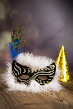 süslü elbise topu, karnaval maskesi, şampanya, yeni yıl kutlama