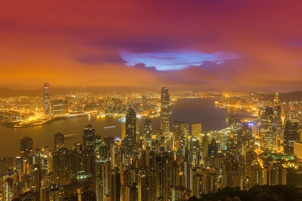 Hong Kong paesaggio urbano di notte — Foto Stock