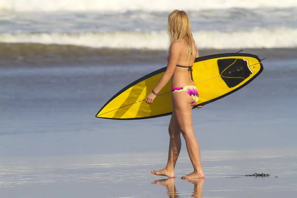 Женщина-серфер на пляже — стоковое фото