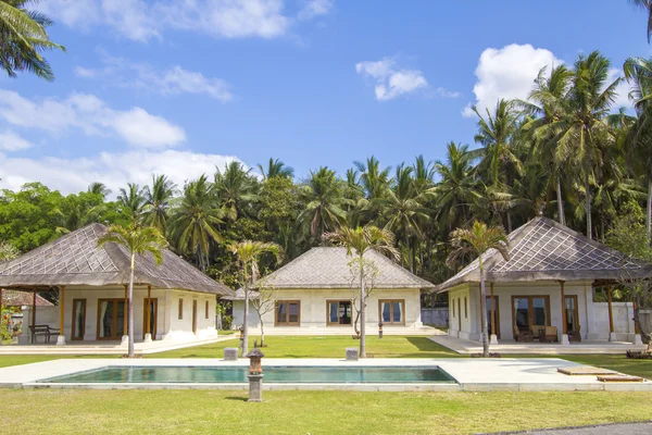Отель с бассейном и пальмами — стоковое фото