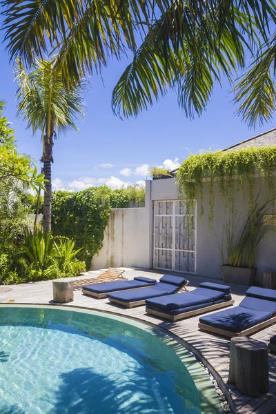 Piscine et patio dans un cadre tropical — Photo