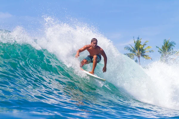 Surfing a Wave. Bali Island. Indonesia. — Stock Photo, Image